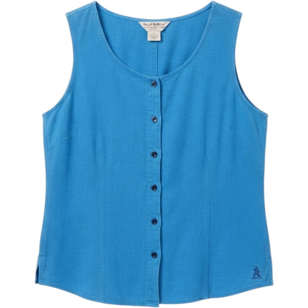 Royal Robbins Tank Top Womens L Blue Button Front Cotton Textured Travel Outdoor